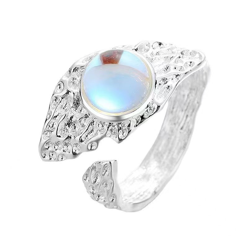 In stock moonstone opening niche design sense ins cold wind simple personality gemstone senior sense index finger ring