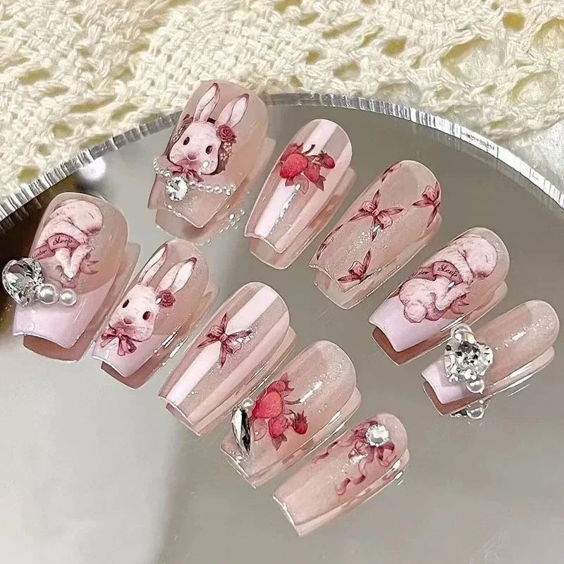 Patches of crushed diamond ribbon butterfly removable false nails