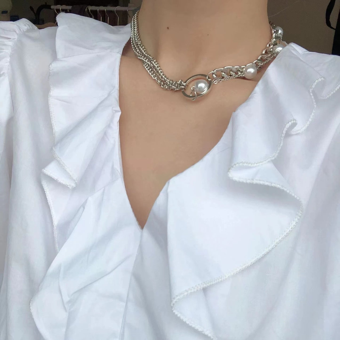 Pearl pentagram metal necklace