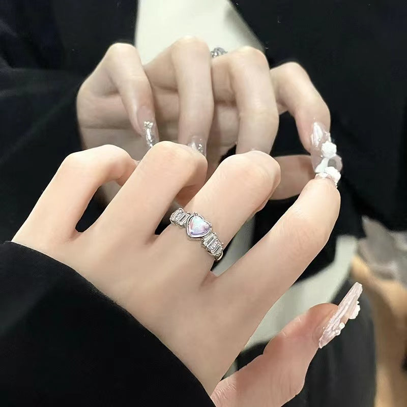 Wholesale niche design sense women's ring senior ins cold wind set diamond zircon chain French open index finger ring