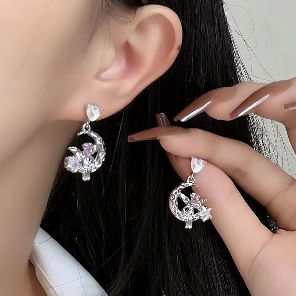 Moon Earrings, silver needles, summer Female Minority earrings