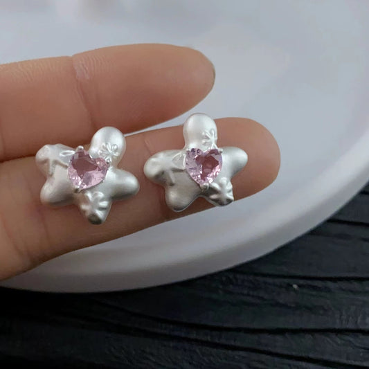 New floral colored zirconium love earrings