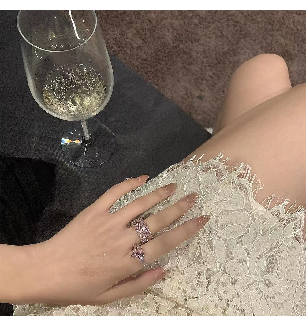 Sweet cool wind pink love ring female niche design light luxury index finger ins premium feeling inlaid zirconia open ring