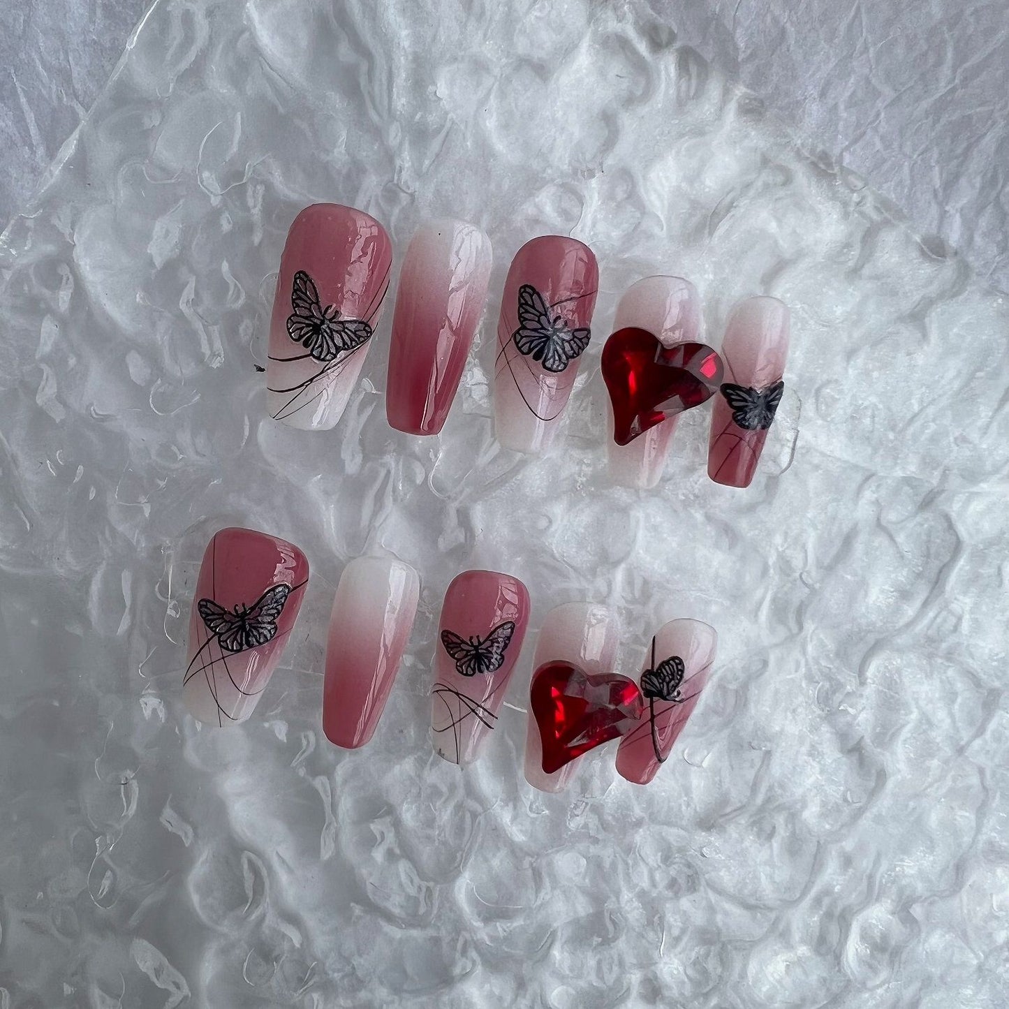 Pure handmade red gradient butterfly ins style Halloween hot girl style nails