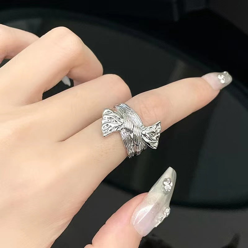 Niche Design Irregular Pleated Bow Candy Ring
