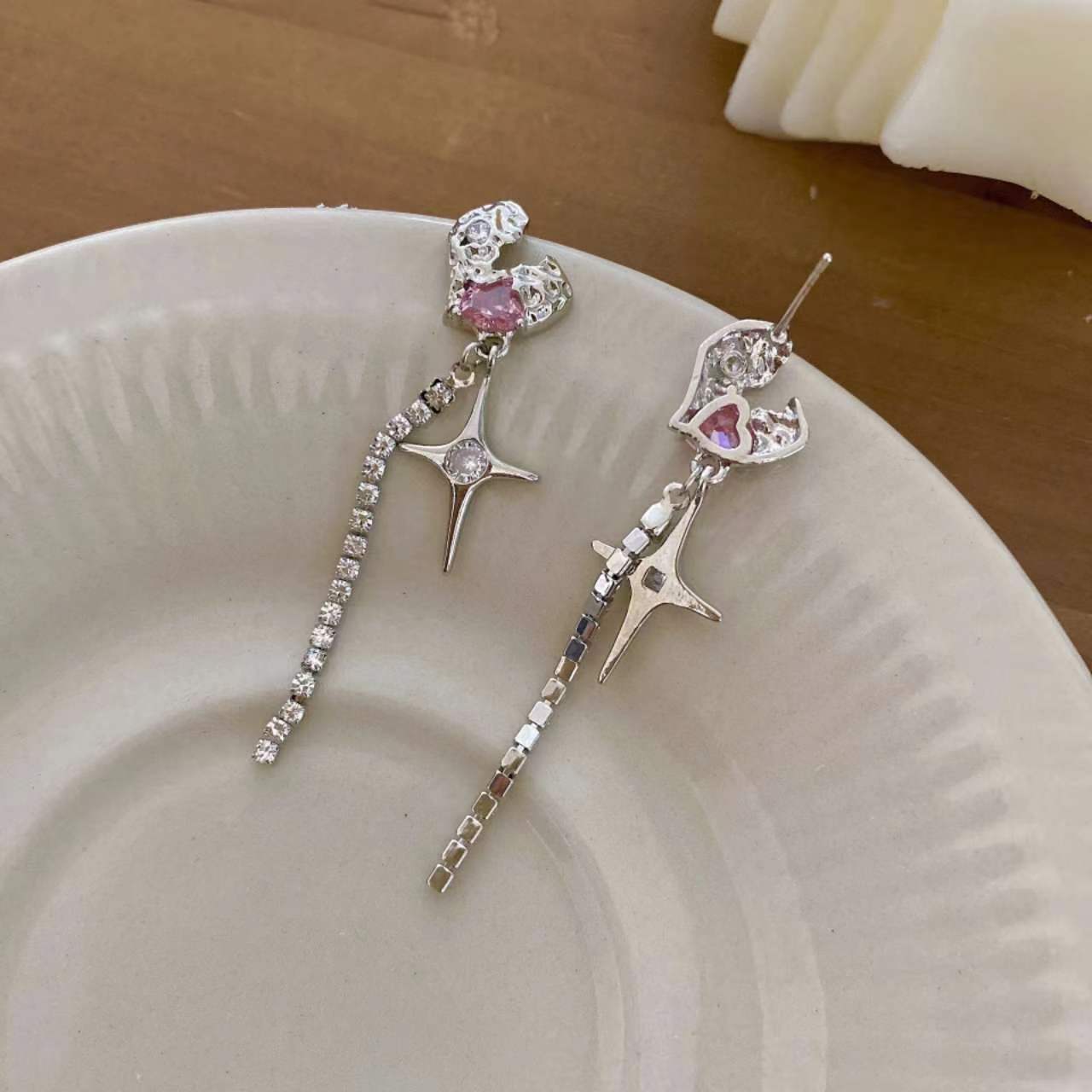 Love cross tetragrammaton tassel zirconia earrings s925 silver pin star earrings personality cold wind earrings earrings