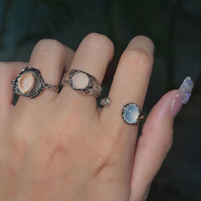S925 silver ring moonstone ring irregular ring