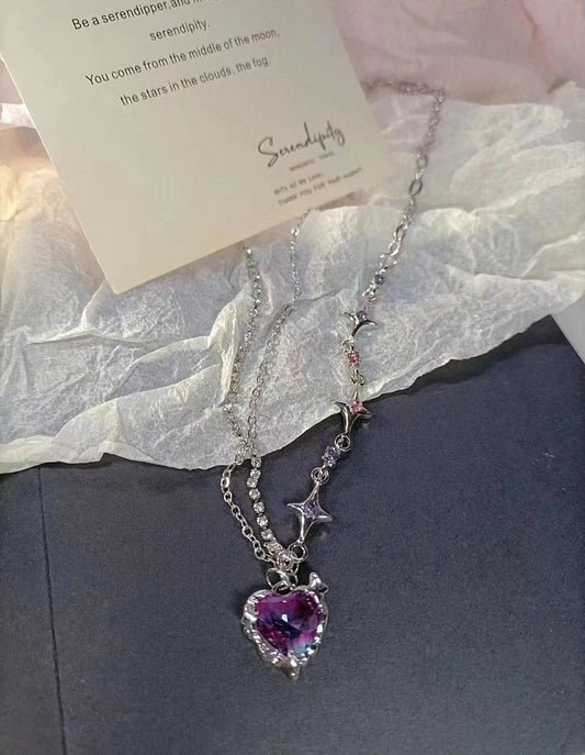 Galaxy super fairy purple love zircon necklace female light luxury small sweet cool girl high sense clavicle chain
