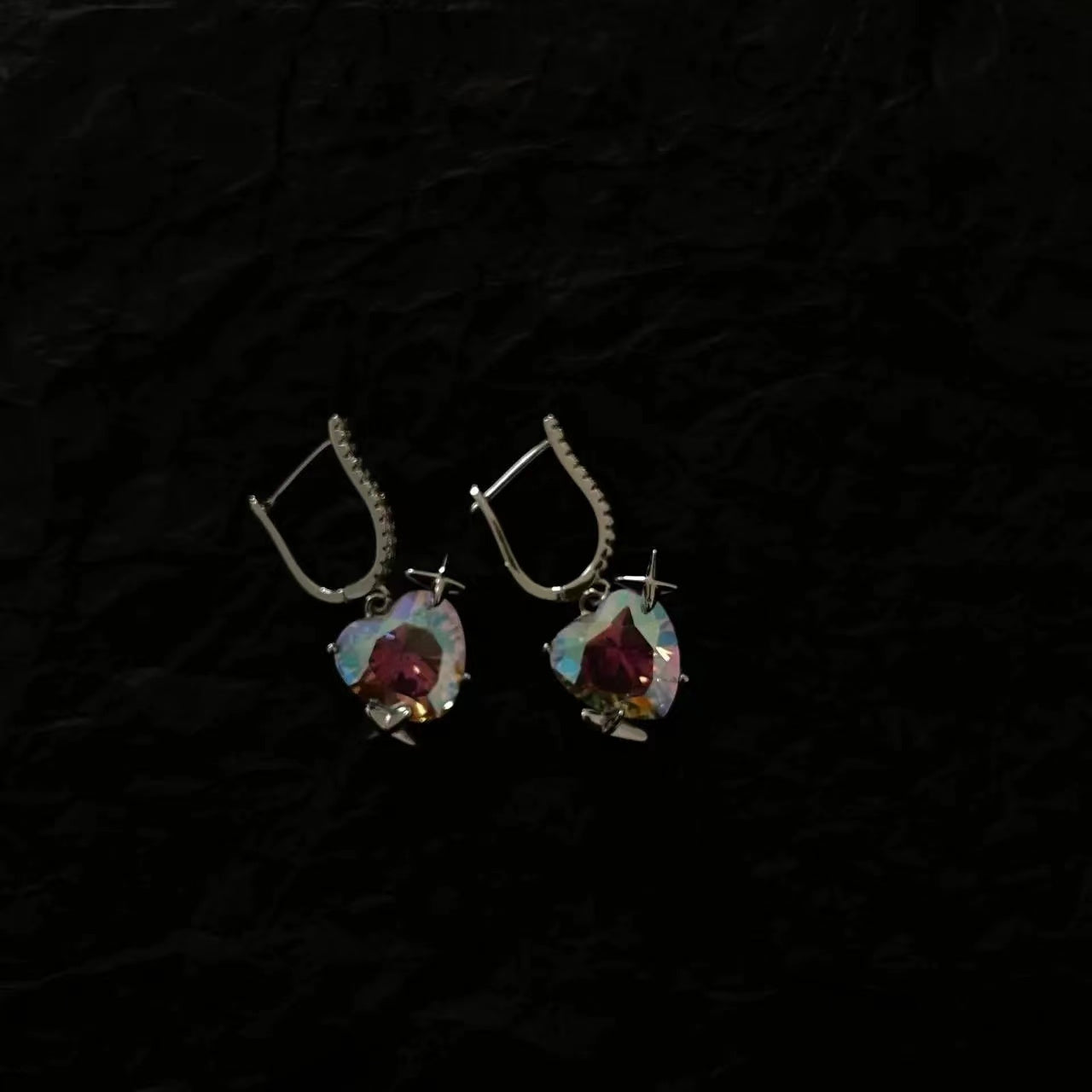 Dazzling lovely sweet gemstone love necklace peach heart earrings necklace female