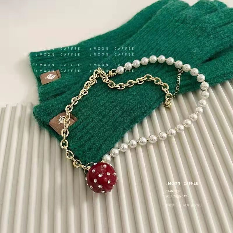 Vintage pearl childlike strawberry necklace