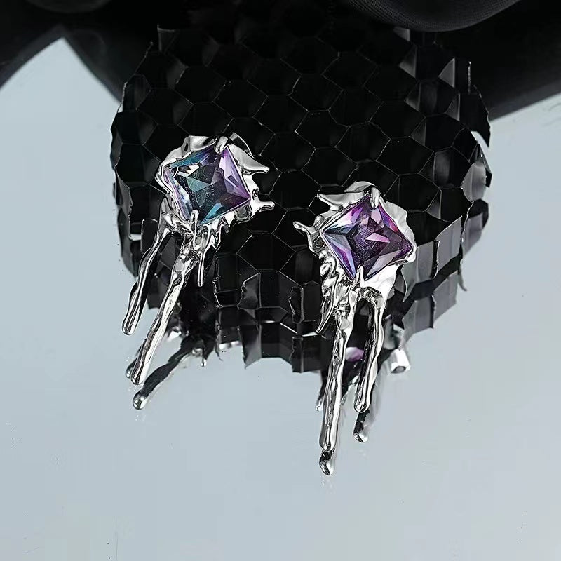 Cold wind earrings female personality exaggerated fashion lava zircon earrings niche design sense ins the same paragraph earrings tide