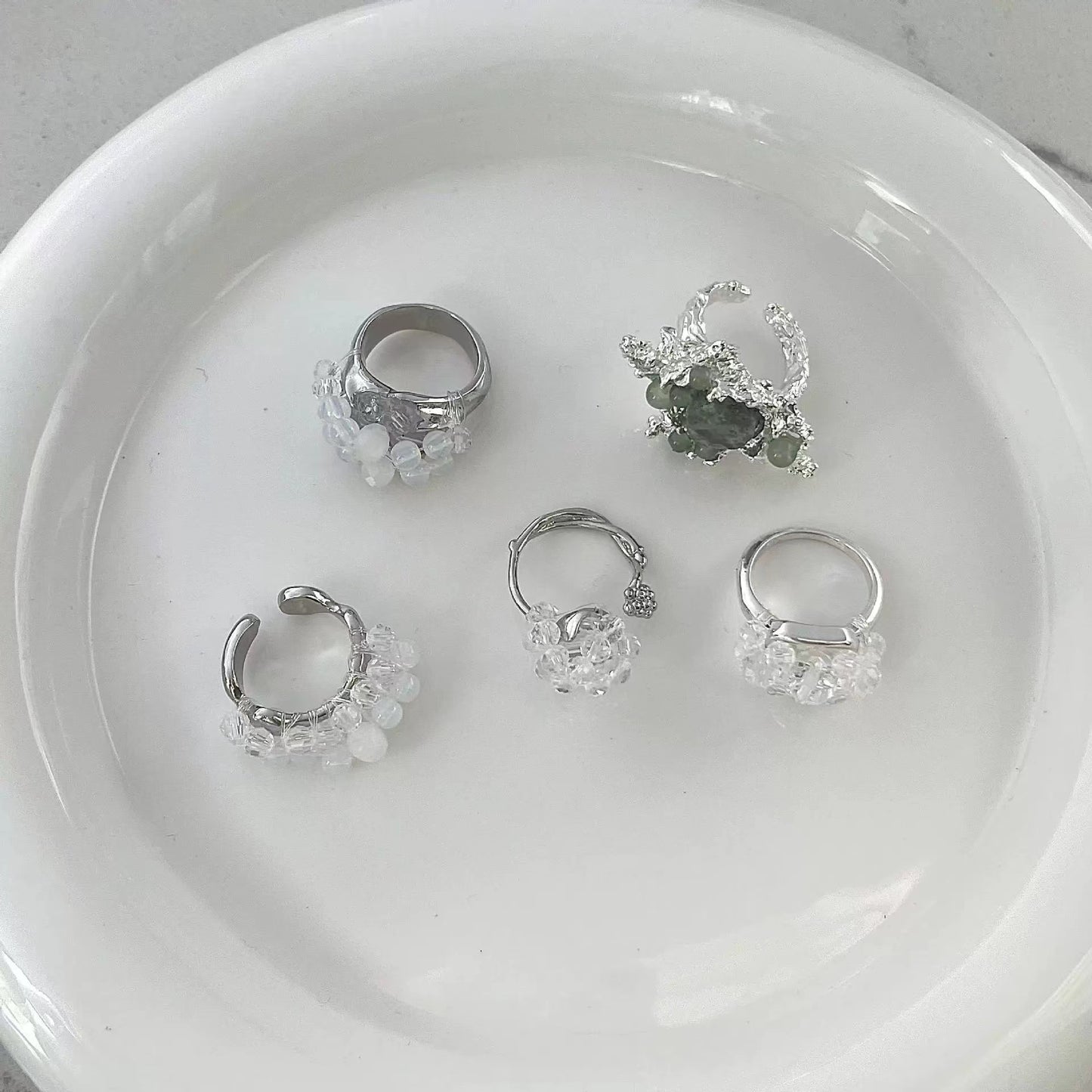 Original design a variety of hand-beaded crystal tourmaline lava texture ring women ins light luxury premium feeling ring