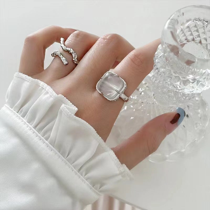 Clear crystal niche design ins cold wind open finger ring
