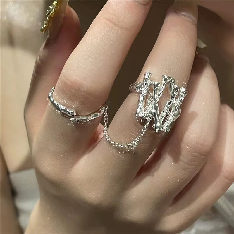 Chain opening niche design sense ins cold wind senior sense set diamond zirconia simple irregular ring