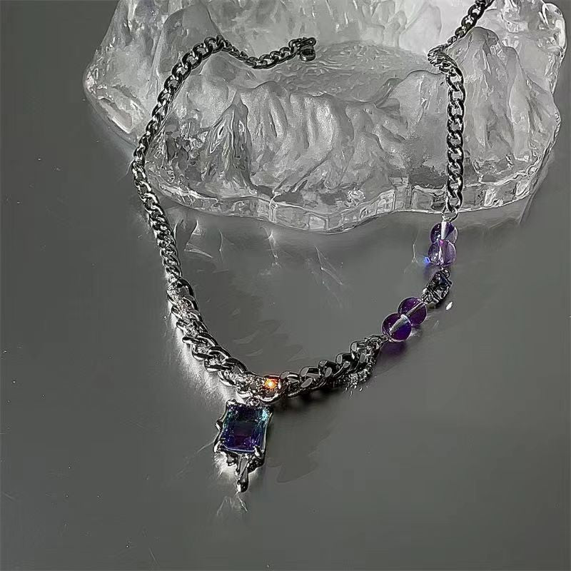 Blue and purple gradient square zirconia pendant necklace