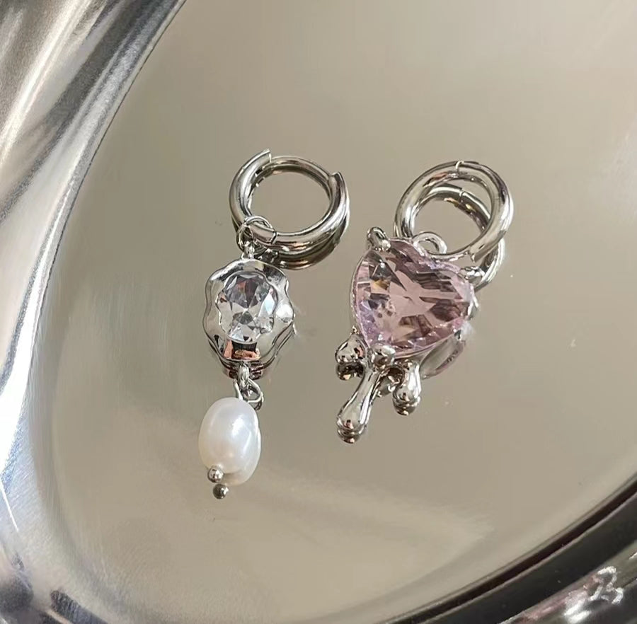 Melted heart zircon crystal earrings
