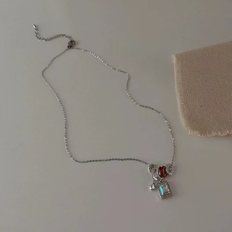 Niche design geometric square oil drip zirconia pendant necklace