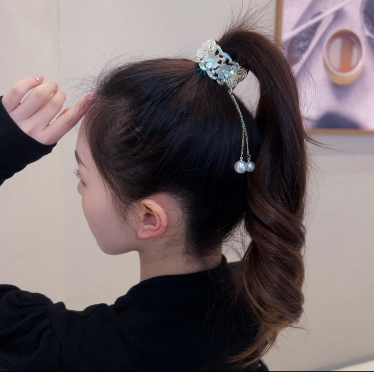 Jasmine flower butterfly tassel high ponytail clip