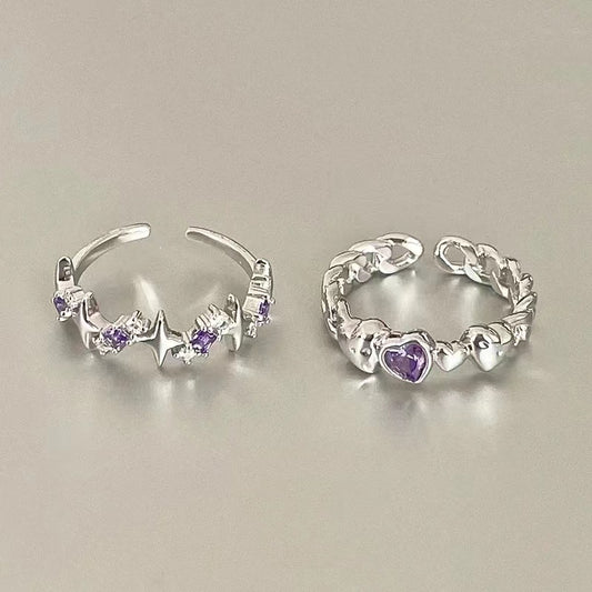 Purple Diamond Pair Ring Galaxy Brilliant Series Ring ins Sweet Style Love Four Star Index Finger Ring
