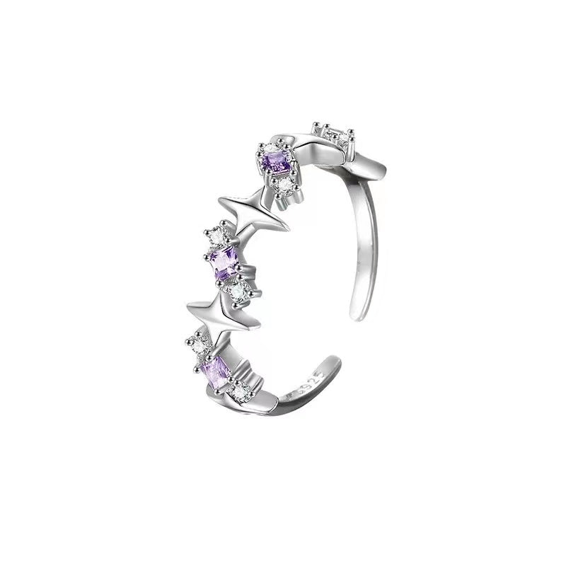 Purple Diamond Pair Ring Galaxy Brilliant Series Ring ins Sweet Style Love Four Star Index Finger Ring