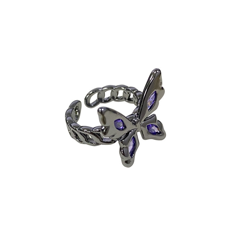 Black butterfly ring, female purple diamond inlaid with sweet cool personality, hot girl, small crowd adjustable index finger ring