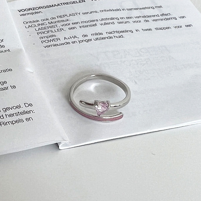 Pink Love Zircon Gem Ring Women's Gentle Temperament, Small Design, Adjustable Opening, Girl Friend Ring Women