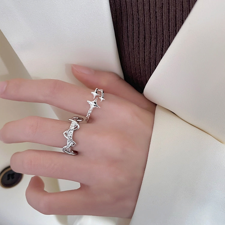 Fashion meteor ring female vintage personality S925 silver ring