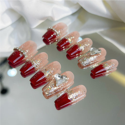 2023 New Year's Red Handmade Net Red Wearing Armor New Flash Autumn and Winter Advanced Feel New Year's Customized Finished Nail Enhancement