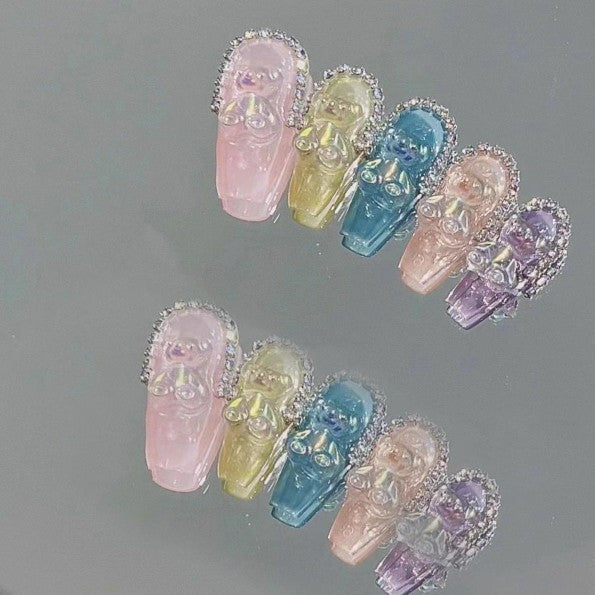 False nail enhancement patch student color chain drill bear removable wear nail spring and summer new nail patch
